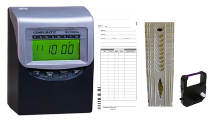 Compumatic XL1000e Calculating Time Recorder | Bundle with 100 Cards, Rack, Spare Ribbon, Keys
