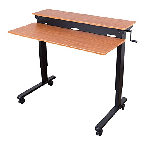 Stand Up Desk Store Crank Adjustable Two Tier Standing Desk with Heavy Duty Steel Frame (Black Frame/Teak Top, 48" Wide) - color: Black Frame/Teak Top, size: 48 Inches