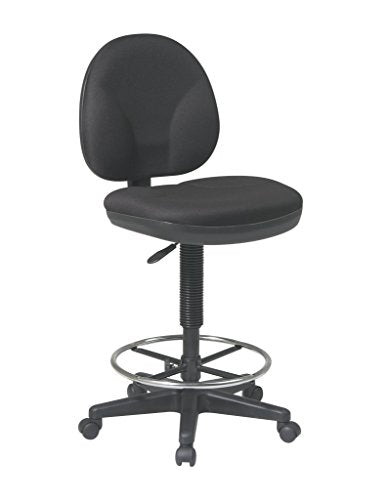 Office Star DC Series Drafting Chair with Sculptured Seat and Back, Built-in Lumbar Support and Adjustable Foot Ring, Icon Black Fabric