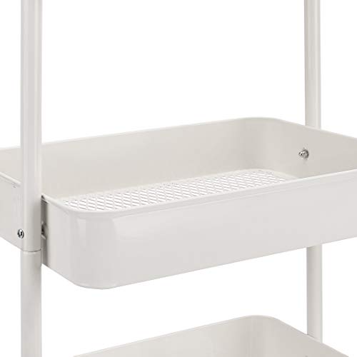 Amazon Basics 3-Tier Rolling Utility Cart, Storage Organizer, Lockable Wheels, Multifunctional Storage, Portable Mobile Shelving Unit, White - color: White