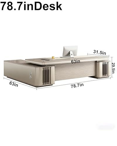 L-Shaped Executive Desk with Side Cabinet and Multimedia Socket - color: A-right, size: 78.7in