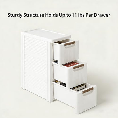 Storage Drawers on Wheels, 3-Drawer Slim Rolling Storage Cart with 4 Casters, Narrow Plastic Organizer for Bathroom Bedroom Kitchen Classroom, Space-Saving Mobile Cabinet