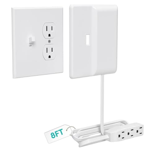 Sleek Socket Outlet & Plug Concealer for Wall Outlet with Cord Concealer Kit, 8-Foot Flat Extension Cord with Multiple Outlets Power Strip, Ideal for Home Offices - size: 8ft, style: Quad Left Switch