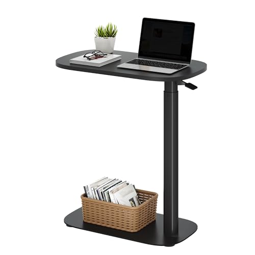 SANODESK 24''Standing Desk Pneumatic Height Adjustable Mobile Overbed Table | Desk Laptop Desk,Bedside Table,Computer Cart for Home Office Computer Workstations Small Spaces,23.6" W x 13.8" D,Black - color: Black, size: 24x14