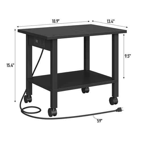 TUTOTAK Printer Stand, 2 Tier Rolling Printer Cart with Charging Station | Small Under Desk Printer Table with Wheels for Small Space, Office, Home, Black PS01BK001P - color: Black, size: 2 tier(18.9 x 11.8 x 15.4inchs)