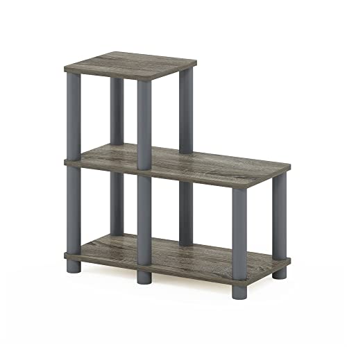 Furinno TURN-N-TUBE Storage Shelves, 2-Tier Ladder Shape Book Shelf with Open Frame Design, 3-Cube Corner Shelf, Toolless Open Shelves, Living Room, Garage, Home Office, Grey - color: Grey/Grey