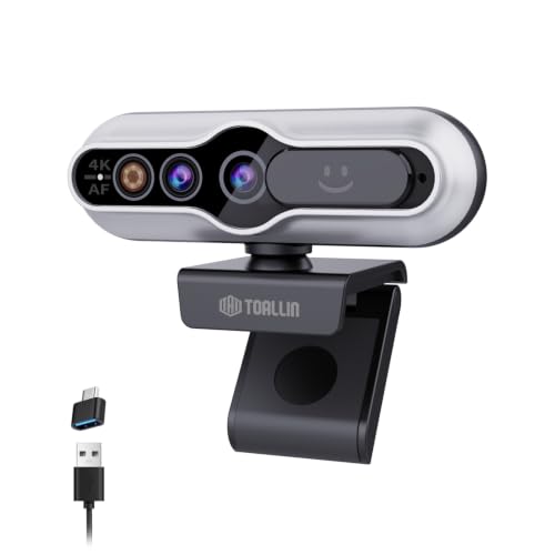 TOALLIN 4K Webcam for PC, Windows Hello Compatible, IR Facial Recognition