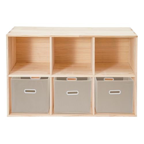 6 Cube Storage Organizer - Solid Wood Bookshelf for Bedroom, Living Room | Vertical or Horizontal Bookshelf Organizer | Open Book Shelf | Easy Assembly | 35.43''Lx11.81''Wx23.62''H (6 Cube+3 Basket) - size: 6 Cube+3 Basket