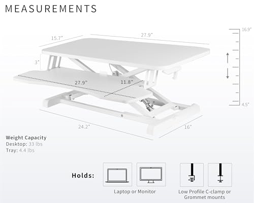 VIVO 28 inch Desk Converter, K Series, Height Adjustable Sit to Stand Riser, Dual Monitor and Laptop Workstation with Keyboard Tray, White, DESK-V028KW | Height Adjustable, Stand Up Desk Riser, Wide Keyboard Tray, Dual Monitor and Laptop Workstation, Whit