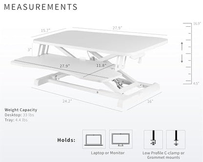 VIVO 28 inch Desk Converter, K Series, Height Adjustable Sit to Stand Riser, Dual Monitor and Laptop Workstation with Keyboard Tray, White, DESK-V028KW | Height Adjustable, Stand Up Desk Riser, Wide Keyboard Tray, Dual Monitor and Laptop Workstation, Whit