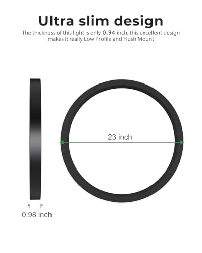 hepside 23INCH Big Dimmable Flush Mount Ceiling Light Fixture Black, 3000/4000/6500K Ceiling Lamp, 50W 5000LM Super Bright Low Profile Light for Bedroom, Kitchen, Bathroom, Hallway - color: Black, size: 23Inch-1pack