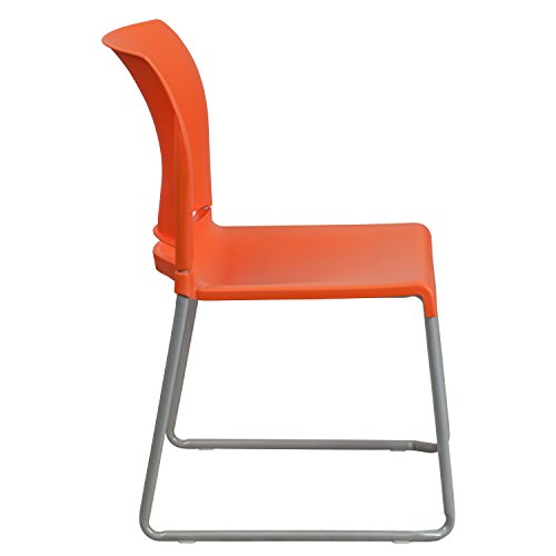 EMMA + OLIVER Home and Office Guest Chair Orange Full Back Contoured | Sled Base, Powder Coated, Contoured, 880 LBS. Weight Capacity - color: Orange