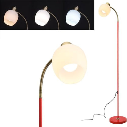 Adjustable Reading Floor Lamp,360°Rotatable Shade,3CCT LED Bulb Include,Red Gooseneck - color: Red Glass Shade