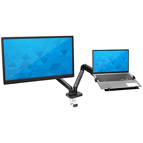 Mount-It! Monitor and Laptop Desk Mount, Height Adjustable Dual Arm Stand with Vented Laptop Tray, Fits Laptops up to 17 Inch and 13–27 Inch Monitors, VESA 75x75 & 100x100, Clamp or Grommet Mount - style: Laptop + Monitor Arm