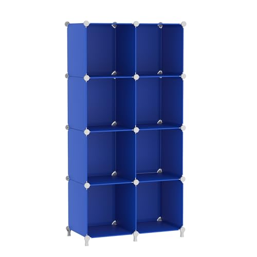 AWTATOS Cube Storage Organizer, 8 Cube Closet Organizers Stackable, Blue | Portable Closet Storage Cube Shelves, DIY Plastic Bookshelf Clothes Organizer Shelving for Bedroom, Home Office - color: Blue