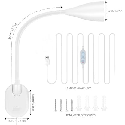 LED Wall Mounted Bedside Reading Light, 3 Color Modes,10 Brightness Dimmable, USB Charging Port, Adhesive Wall Lamp Night Light for Books in Bed, 360° Flexible Eye-Caring Bedroom Lighting White - color: White