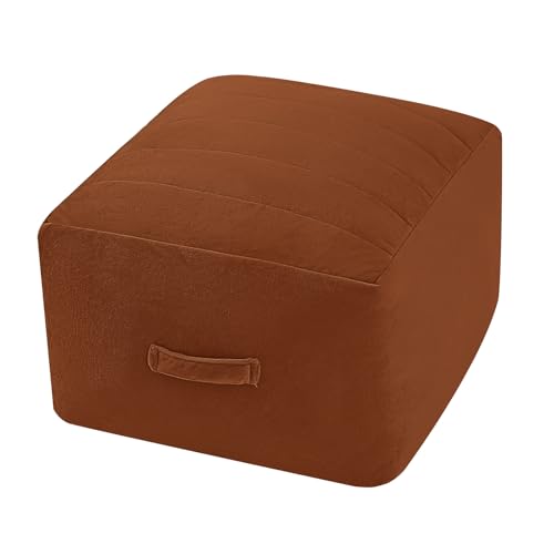MeMoreCool Square Stuffed Pouf Ottoman Foot Rest, Floor Pouf Foot Stool with Foam Chunk Filling, Soft Stuffed Ottoman Footrest for Living Room, Coffee - color: Striped Coffee