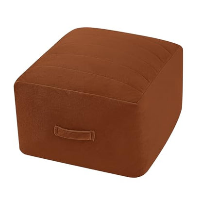 MeMoreCool Square Stuffed Pouf Ottoman Foot Rest, Floor Pouf Foot Stool with Foam Chunk Filling, Soft Stuffed Ottoman Footrest for Living Room, Coffee - color: Striped Coffee