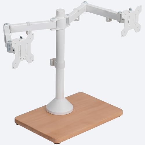 VIVO Dual Monitor Desk Stand for 13 to 32 inch Screens, STAND-V002FD-W - color: White/Wood, size: 13" to 32" Screens