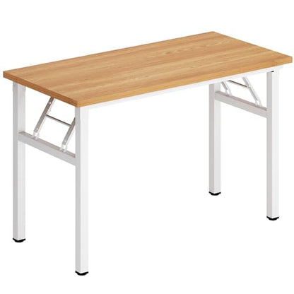 DlandHome 39.4 Inch Small Folding Computer Desk for Home Office, Teak White - color: Teak + White, size: 39 Inches