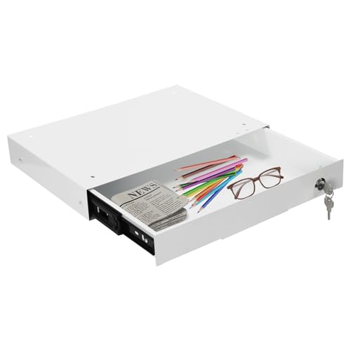 YIYIBYUS Under Desk Mounted Sliding Pull-out Drawer Storage Organizer Workstation, Pull-Out Office Hidden Counter Drawer for Desk Storage Sliding Out Tray Space Saver With Keys 14 inch (White) - color: White