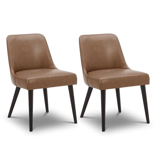 CHITA Mid-Century Modern Dining Chair, Set of 2,Retro Brown in PU Leather | Upholstered Dining Chairs for Dining Room Living Room, Dining Room Chairs with Sturdy Wood Frame, Leather Accent Chair - color: Retro Brown in Pu Leather, 2pcs