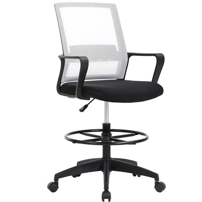 BestOffice Drafting Chair Tall Office Chair Adjustable Swivel Rolling Mesh Height with Lumbar Support Arms Footrest Mid Back for Adults Standing Desk Drafting Stool (Beige) - color: Beige