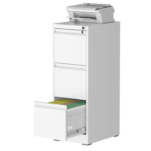 3 Drawer Vertical Filing Cabinet with Lock for Home Office, White - color: White, size: 3-Drawer