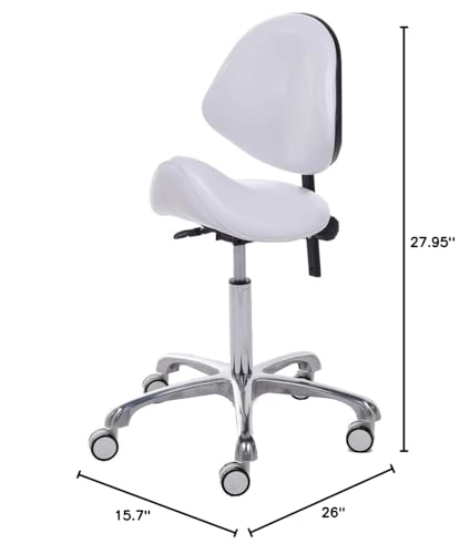 Hydraulic Saddle Rolling Adjustable, Heavy-Duty (350 lbs) Stool Chair for Beauty Salon Massage Dental Clinic Home Office Use(White, Updated to Soft Wheels) - color: White