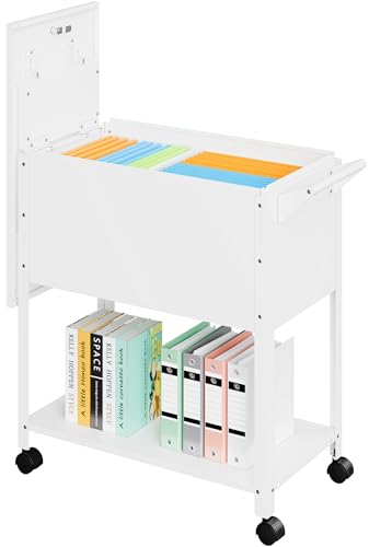 Rolling File Cart with Wheels Hanging Files,Rolling File Cabinet Organizer,Rolling Hanging File Folder Cart on Wheels,Metal Filing Cart,Fit A4/F4/Letter/Legal File for Home Office (White) - color: White