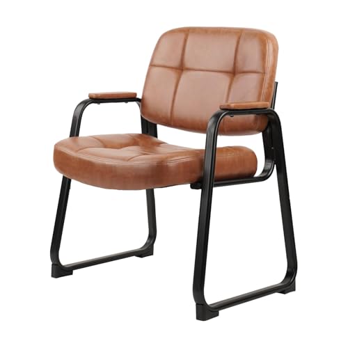 CLATINA Big Tall 400 lbs Waiting Room Chairs with Padded Arms Leather Guest Chair no Wheels for Office Reception Lobby and Conference Desk with Sled Base, Brown - color: Brown, size: 1PK