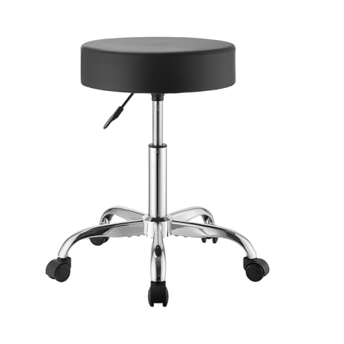 VEVOR Rolling Stool with Wheels, 500 lbs Weight Capacity, Height Adjustable, Thick Cushion Ergonomic PU Leather Seat, 360° Swivel Round Rolling Stool Chair for Salon, Spa, Clinic, Medical, Black - color: Black, size: 22"D x 22"W x 26.8"H
