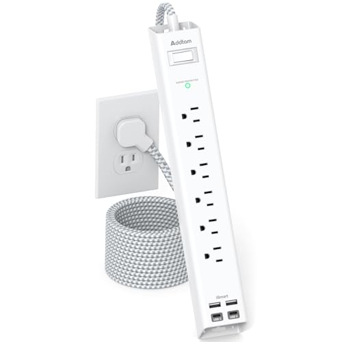 Extension Cord 10 ft - Long Power Strip Surge Protector, 6 AC Outlet 4 USB - color: White & Grey, size: 10 FT