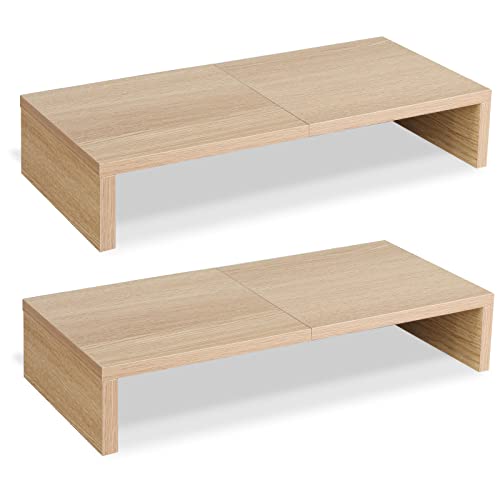 TEAMIX 2-Pack Monitor Stand Riser 20 inch, Wood Desk Computer Shelf, Maple | For 2 Monitors, Laptop, Printer, TV, PC, Keyboard Storage, Space-Saving, Ergonomic, Organizer for Home Office Gaming Vanity - color: Maple, size: 2 Pack-20 inch
