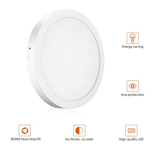 Round LED Flat Panel Light 24W, Thin Drop Ceiling Lights 6500K Cold White Surface Mount Ceiling Fixture AC 110-120V Shop Commercial Bay Lighting for Hotel Office School