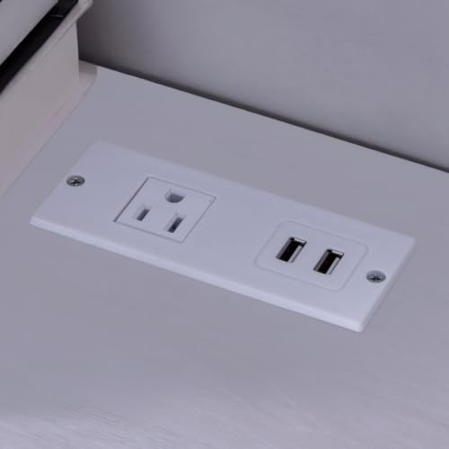 Penau Modern White Writing Desk with Grounded Outlet and 2 USB-A Ports, Finished Back, Modesty Panel and Wooden Leg Frame, 50 x 23.25 x 34.75 Inchs