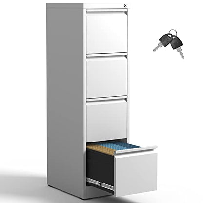 IKIMI 4 Drawer Metal File Cabinet with Lock,White Office Filing Cabinets - color: White, size: 4 Drawers
