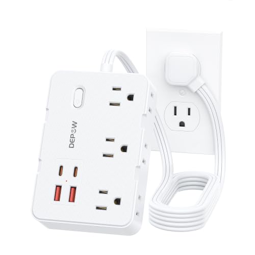 DEPOW 3 FT Power Strip Surge Protector with 6 Outlets 4 USB Ports (2 USB C) - color: White, size: 3 FT