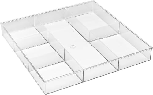 Whitmor Clear 6-Section Drawer Organizer | For Makeup & Accessories | Sturdy Resin | 11.9 x 11.9 x 1.7 Inches | Pack of 6 - size: 6-Section Pack of 6