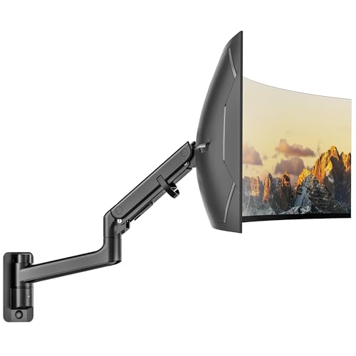monTEK Single Monitor Wall Mount, 17–57" Gas Spring Arm, Heavy Duty, Black | Fits Max 57" Curved & Ultrawide Monitors, Holds Up To 59.4 Lbs, Full Motion Wall Mount, Compatible With 75/100mm VESA - color: Black, size: 57 Inch