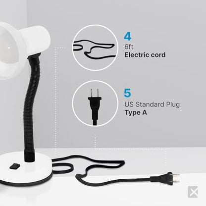 Xtricity LED Desk Light, 360° Adjustable Gooseneck, (White Finish) - color: Round Base (White), size: 1 Pack