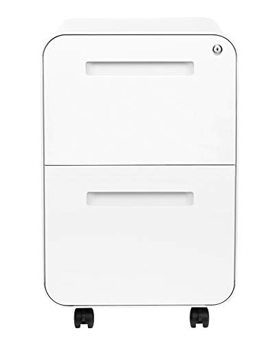 Laura Davidson Furniture Stockpile 2 Drawer Mobile File Cabinet with Lock - Under Desk Metal Filing Cabinet, Legal/Letter File Folders, Wheels and Stationary Feet, Pre-Assembled, White - color: White