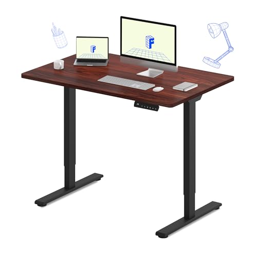FLEXISPOT E3 Dual Motor Electric Standing Desk 48 x 24 Sit Stand Up Desk, Holds 220 lbs, Adjustable Height w/Memory Presets, One-Piece Mahogany Desktop & Black Frame, Ships in 2 Boxes - color: Black Frame + Mahogany Top, size: 48"x24" Whole-piece