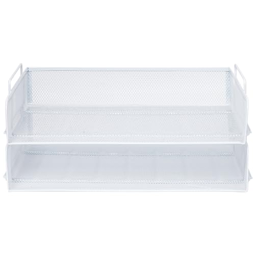 2 Pack Stackable Desk Paper Tray, Metal Mesh Desktop Document Letter File Organizer for Office Home School, 13.5'' L x 9.75'' W x 5.5'' H, White - color: 2 Pack White