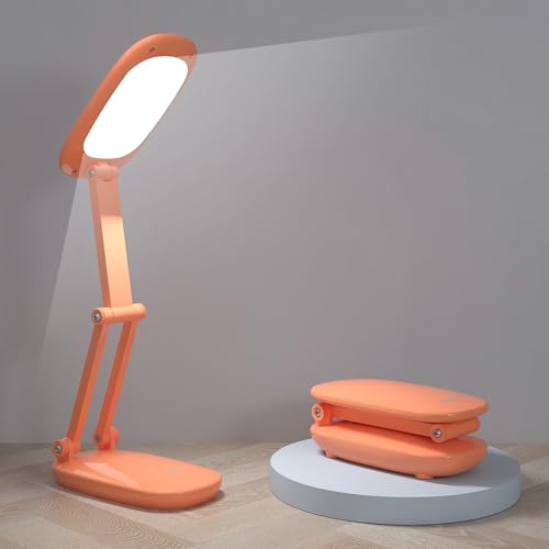 Akejrym LED Desk Lamp for Office Home & Battery Operated Lamp Rechargeable Lamp Foldable & Portable Light, [2-Fold Bracket] 3 Brightness Dimmable Small Desk Lamp Wireless Reading Lamp (Orange) - color: Orange