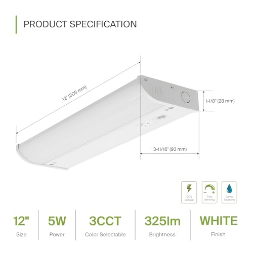 ASD LED Under Cabinet Lighting, 12 inch 5W 325 LM, Dimmable Hardwired Under Cabinet Lights for Kitchen, 3000K Soft/4000K Cool/5000K Daylight, Under Counter Light Fixtures, ETL, White, 2 Pack - color: 12 Inch White, size: 2 Pack