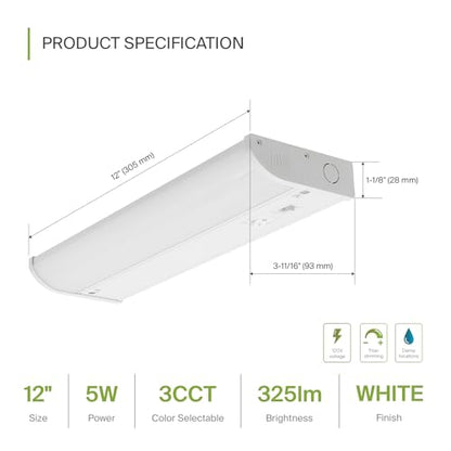 ASD LED Under Cabinet Lighting, 12 inch 5W 325 LM, Dimmable Hardwired Under Cabinet Lights for Kitchen, 3000K Soft/4000K Cool/5000K Daylight, Under Counter Light Fixtures, ETL, White, 2 Pack - color: 12 Inch White, size: 2 Pack