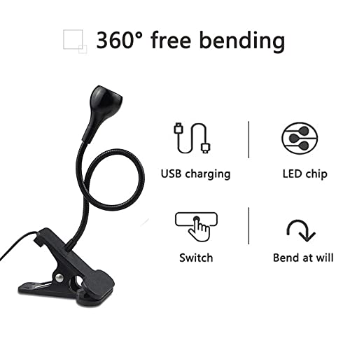 Led Clip on Light,Eye Caring Bed Reading Light,Reading Light with Gooseneck,360° Flexible Book Clamp Light,Night Light Clip on for Desk, Bed Headboard and Computers Black