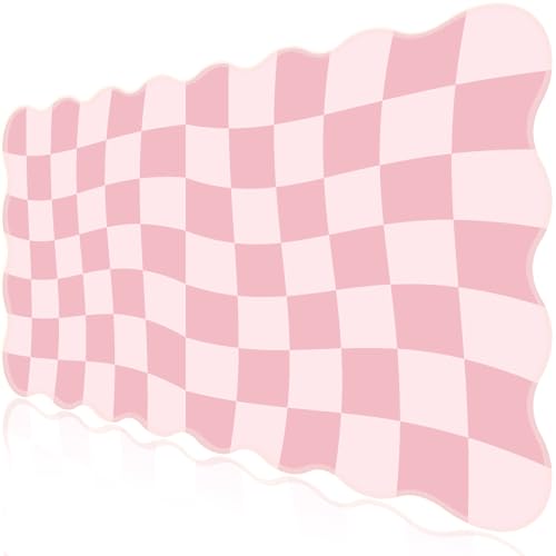 L-SPOUTTO Pink Mouse Pad,Geometric Desk Mat XXL Large Scalloped Gaming Mousepad,35.4x15.7in Non-Slip Rubber Base Keyboard Pad Waterproof Desktop Mat for Laptop Computer Game Home Office-Checkered - color: Pink Checkered