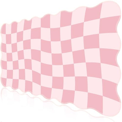 L-SPOUTTO Pink Mouse Pad,Geometric Desk Mat XXL Large Scalloped Gaming Mousepad,35.4x15.7in Non-Slip Rubber Base Keyboard Pad Waterproof Desktop Mat for Laptop Computer Game Home Office-Checkered - color: Pink Checkered